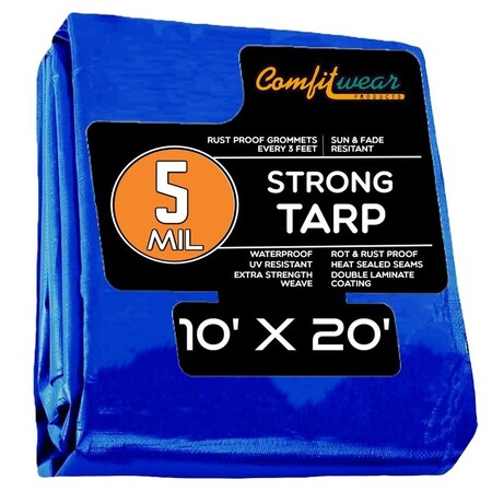 Comfitwear 5 MIL Standard Strong Multi-Purpose Tarp Cover Rust Proof Waterproof Reinforced Edges, Blue MT-1020